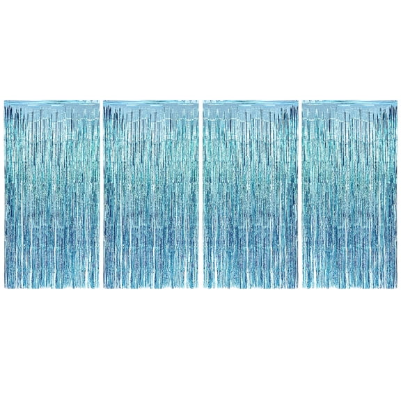Allgala 4PK 3.3x6.6 FT (1x2M) Metalic Tinsel Party Photo Backdrop Curtains Door Fringe Décor-Light Blue-BD52310