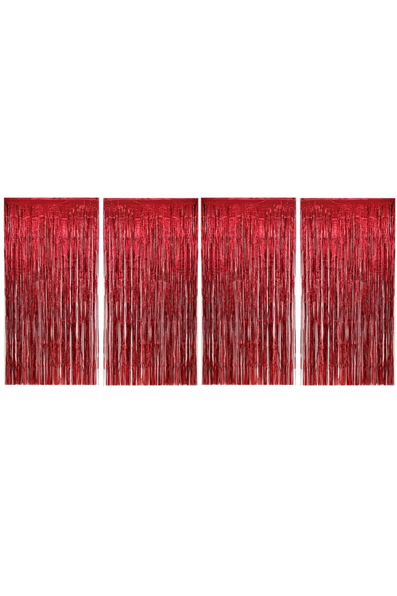 4PK 3.3x6.6 FT (1x2M) Metalic Tinsel Party Photo Backdrop Curtains Door Fringe Décor-Red-BD52305