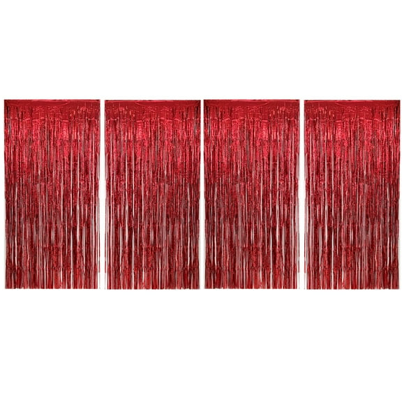 Allgala 4PK 3.3x6.6 FT (1x2M) Metalic Tinsel Party Photo Backdrop Curtains Door Fringe Décor-Red-BD52305