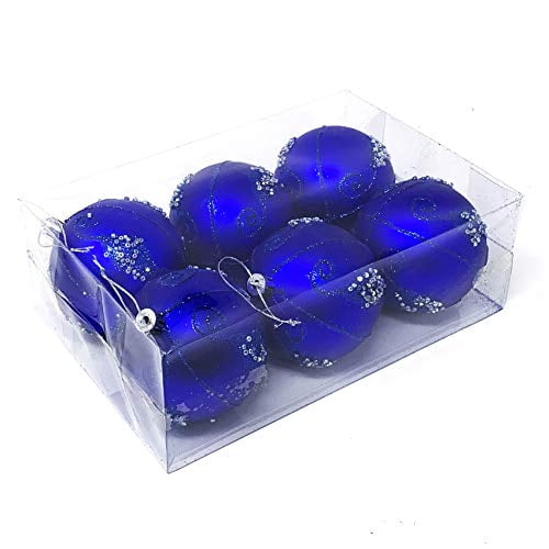 Allgala 6-PK 3 Inch Luxury Glitter Rich Decoration Christmas Tree Ornament Balls-Blue-XB93104