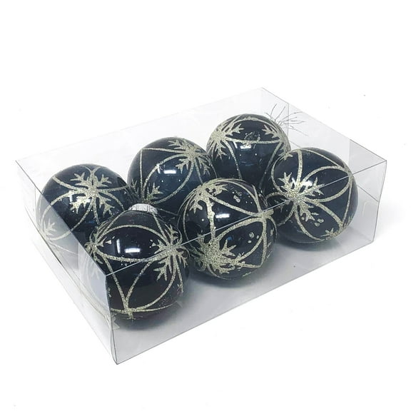 Allgala 6-PK 3 Inch Luxury Glitter Rich Decoration Christmas Tree Ornament Balls-Navy Blue-XB93105