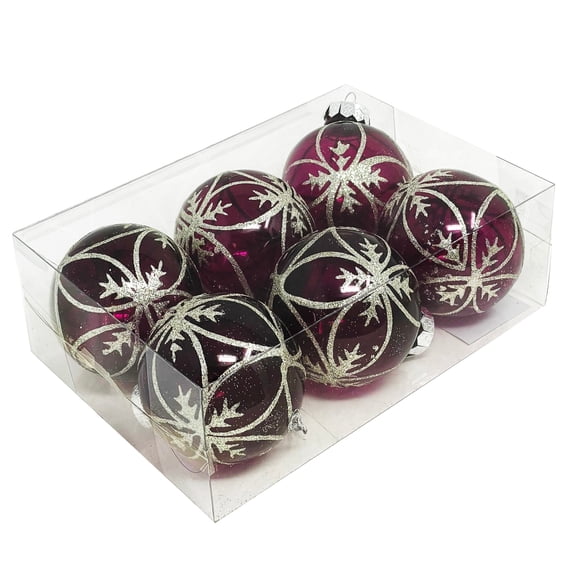 Allgala 6-PK 3 Inch Luxury Glitter Rich Decoration Christmas Tree Ornament Balls-Purple-XB93106