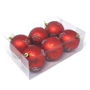 Allgala 6-PK 3 Inch Luxury Glitter Rich Decoration Christmas Tree Ornament Balls-Red-XB93103