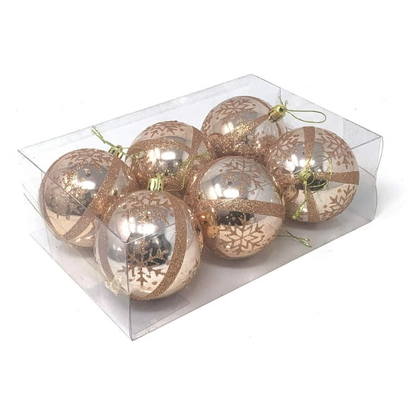Allgala 6-PK 3 Inch Luxury Glitter Rich Decoration Christmas Tree Ornament Balls-Rose Gold-XB93107
