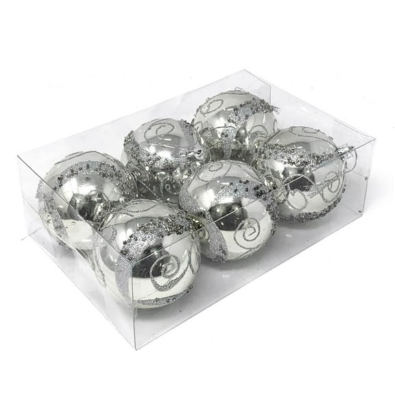 Allgala 6-PK 3 Inch Luxury Glitter Rich Decoration Christmas Tree Ornament Balls-Silver-XB93101
