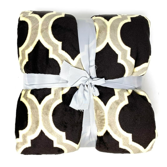 Allgala 60x45 Super Soft Flannel Plush Light Weight Throw Blanket-Brown Quatreoil-BLK82408