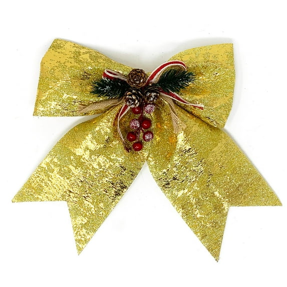 Allgala Christmas Decorative Bows for Wreath Garland Treetopper Christmas Tree (9" LG Gold Foil 2-PK)-XBW93055