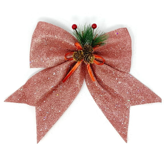 Allgala Christmas Decorative Bows for Wreath Garland Treetopper Christmas Tree (9" LG Pink 2-PK)-XBW93079