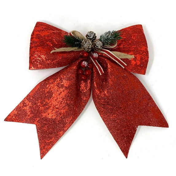 Allgala Christmas Decorative Bows for Wreath Garland Treetopper Christmas Tree (9" LG Red Foil 2-PK)-XBW93057
