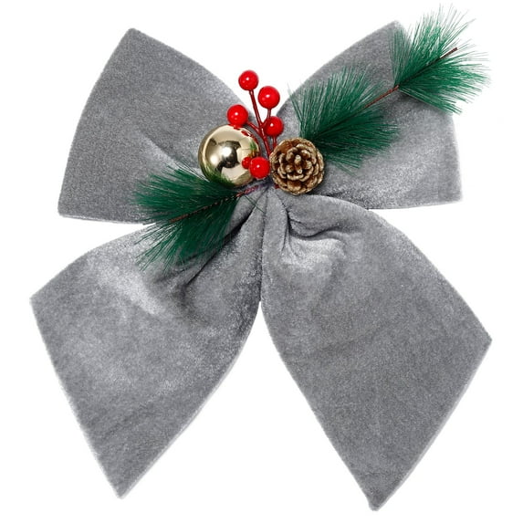 Allgala Christmas Decorative Velvet Bows for Wreath Garland Christmas Tree-2 Pack-12" (25x30cm)-Silver/Grey-XBW92234