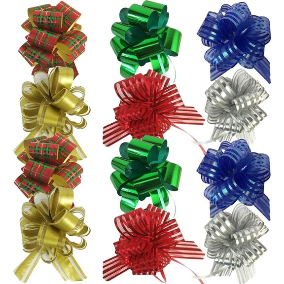 Allgala Christmas Pull Bows Flowers 12-pc 6 Inch Large Christmas Ribbon Pull Bows-GP90033