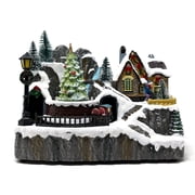 Allgala Crafted Polyresin Christmas House Collectable Figurine with USB and Battery Dual Power Source-Moving Train and Tree-XH93446