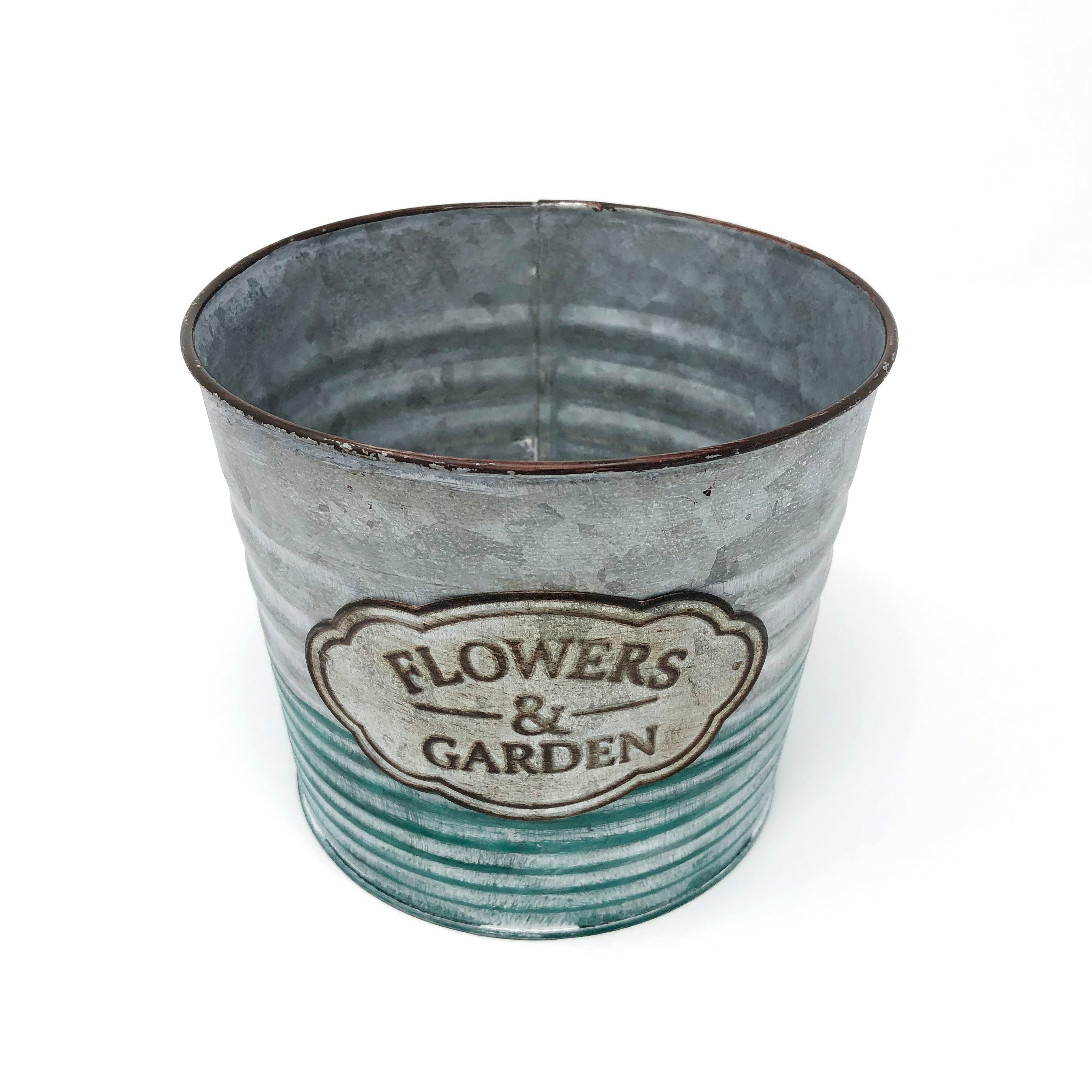 Galvanized Round Metal Planter Pot with Drainage Hole