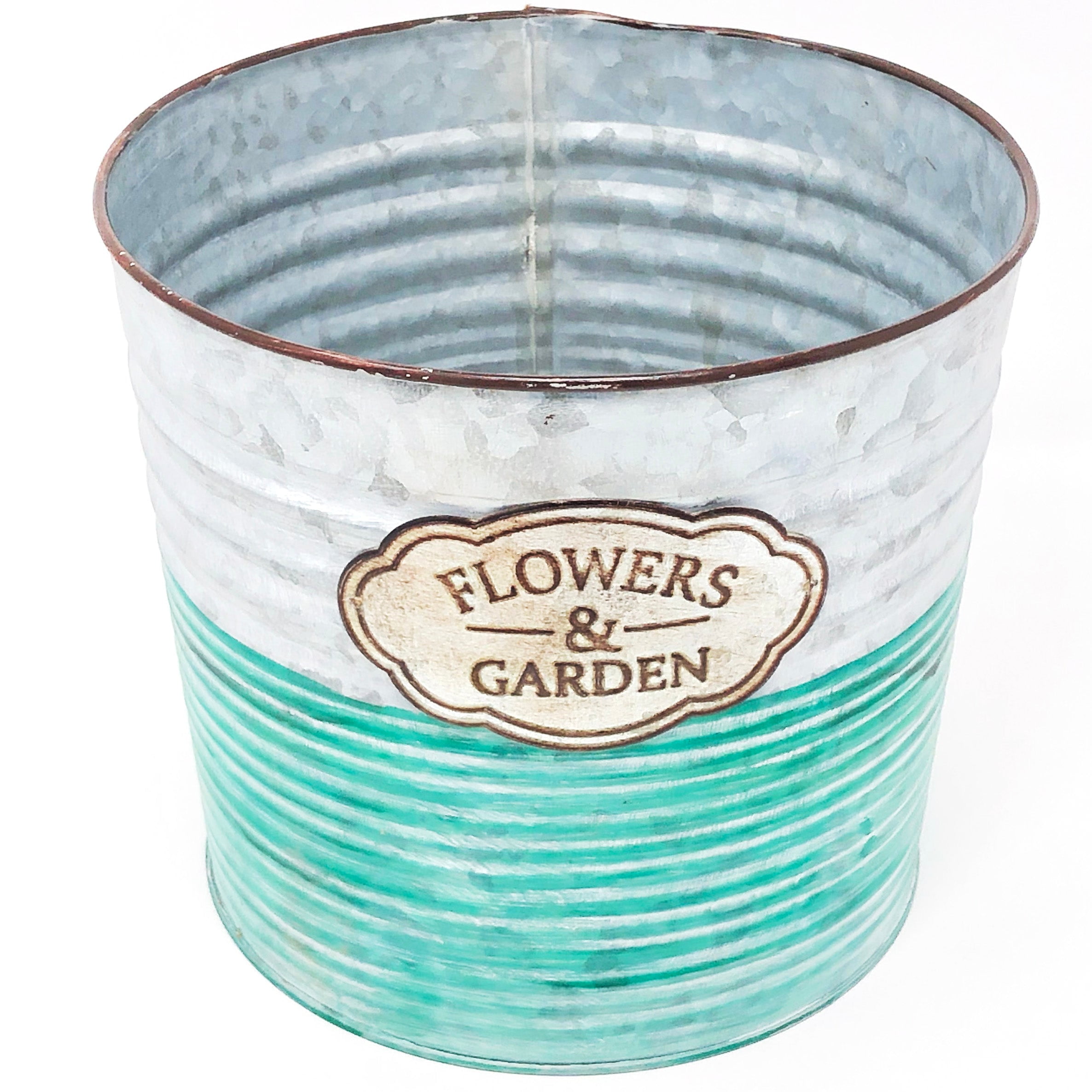 Galvanized Round Flower & Succulent Planter Pot with Drainage Hole