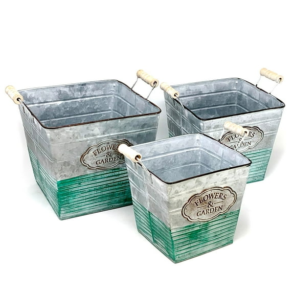 Allgala Galvanized Planter Pot Indoor and Outdoor Decoration-Square-3-PC-HD88308