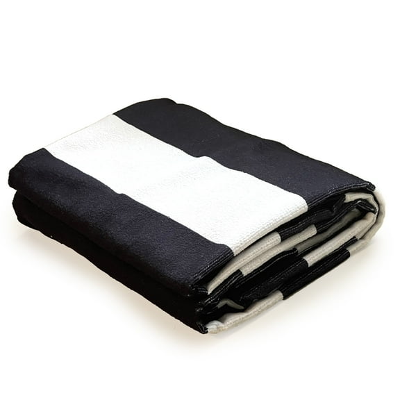 Allgala Oversize 40x70 Inch (1x1.8M) Cabana Stripe Design Microfiber Beach Towel-Black (Pack of 1)-BT81202