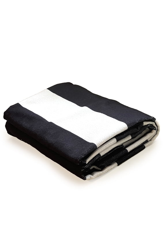 Oversize 40x70 Inch (1x1.8M) Cabana Stripe Design Microfiber Beach Towel-Black (Pack of 1)-BT81202