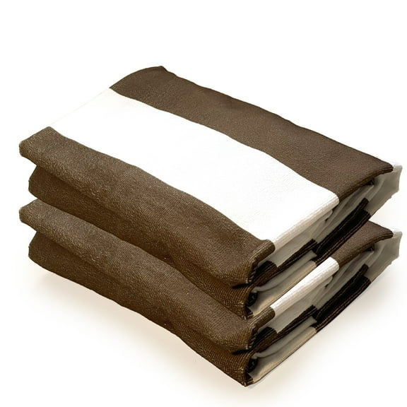 Allgala Oversize 40x70 Inch (1x1.8M) Cabana Stripe Design Microfiber Beach Towel-Brown (Pack of 2)-BT81246