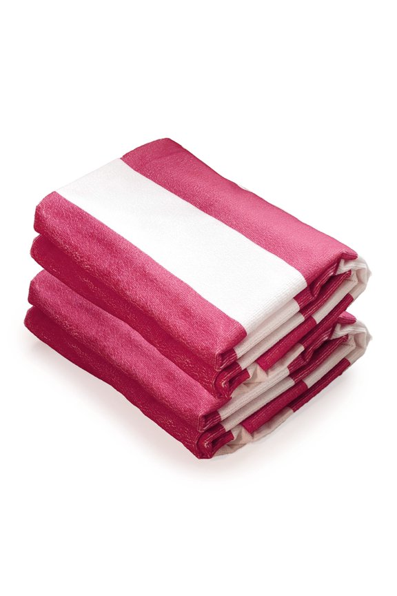 Oversize 40x70 Inch (1x1.8M) Cabana Stripe Design Microfiber Beach Towel-Fuchsia (Pack of 2)-BT81241
