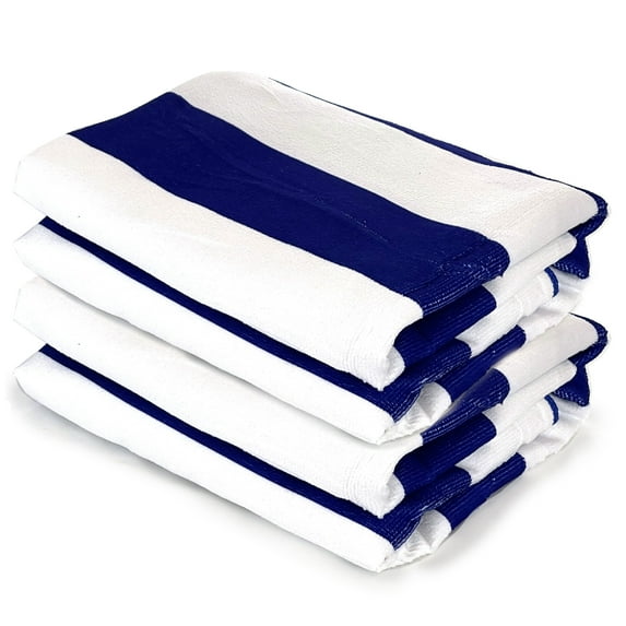 Allgala Oversize 40x70 Inch (1x1.8M) Cabana Stripe Design Microfiber Beach Towel-Royal Blue (Pack of 2)-BT81236
