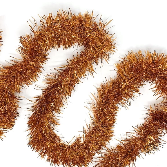 Allgala Rose Gold/Orange Tinsel Garland, 50 Feet Christmas Metallic Foil Tinsel Garland Decoration for Holiday Tree Walll Rail Home Office Event Halloween Fall Thanksgiving Decoration