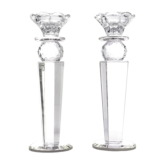 Allgala Set of 2 Crystal Glass Made Reverse Tapered Pillar and Hand Crafted Ball Candlesticks-8.5"-HD89151