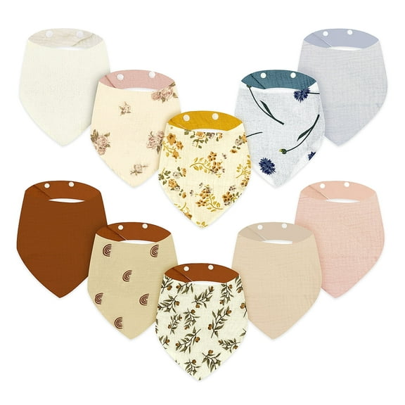 Allhall 10 Pack Muslin Baby Bandana Bibs, 100% Cotton Ultra Soft Super Absorbent Bandana Bibs, for Unisex Boys Girls for Teething and Drooling