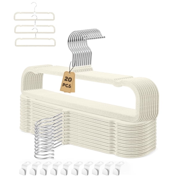 Allhall 20 Pack Velvet Pant Hangers, 13.8 Inch Thin Space Saving Clothes Hanger, Non Slip Felt Pants Hangers for Pants Bra Jeans Tank Top