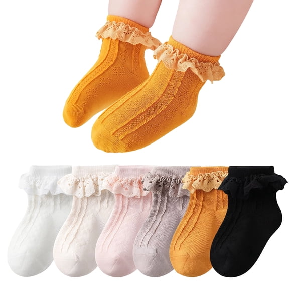 Allhall 6 Pairs Ruffle Socks for Girls, Kids Frilly Lace Socks Cute Princess Frilly Socks Lace Cotton Socks Infant Dress Socks for Newborn Infants Little Kids, 3-5 Years