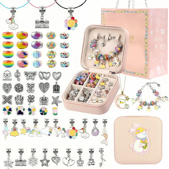 Allhall 69 Pcs Charms DIY Bracelet Making Kit, Charm Pendant Bracelet Kit, DIY Jewelry Making Art & Craft for Kids Birthday Gifts Valentine Christmas