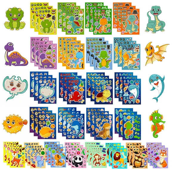 Allhall 72 Sheets Animal Make a Face Stickers for Kids - Make Your Own Stickers Animal Mix and Match Sticker Sheets, DIY Craft Activities Kids Jungle & Zoo Party Favors Supplies