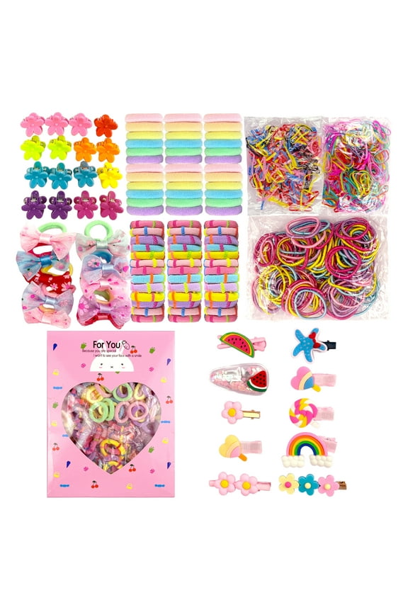 839 Pcs Elastic Hair Bands Set, Hair Accessories Ponytail Holders Colorful Rubber Bands Set with 14 pcs Cute Hair Clip for Girls Baby Toddlers