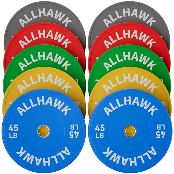 Allhawk 260LB 2-inch Olympic Rubber Bumper Plates, 10/15/25/35/45lb Barbell Weight Plates Set with Steel Ring for Strength Training, Weightlifting, Crossfit at Home Gym
