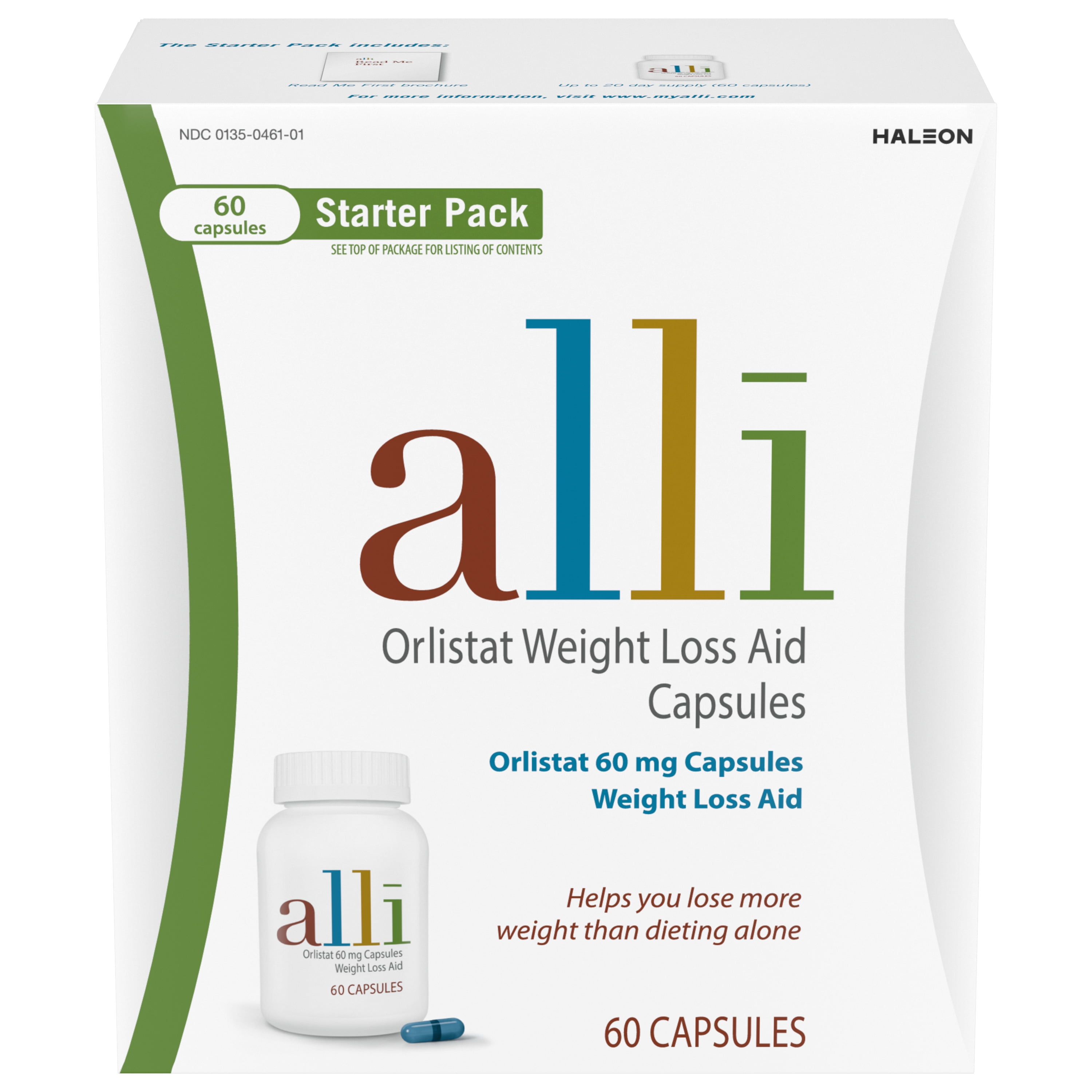 Alli Orlistat Weight Loss Supplement Capsules Starter pack, 60 Mg, 60 Count