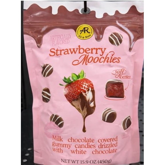 Alli & Rose Strawberry Moochies Milk Chocolate Covered Gummy Candy with White Chocolate Drizzle, 15.9 oz