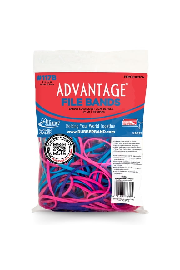Rubber Advantage Rubber Bands Size #117B, 4oz Bag, Assorted Colors