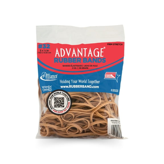 Alliance Advantage Rubber Bands 2632A, Size 32 (3" x 1/8"), 2 oz Bag of Approx. 88 Bands, Natural