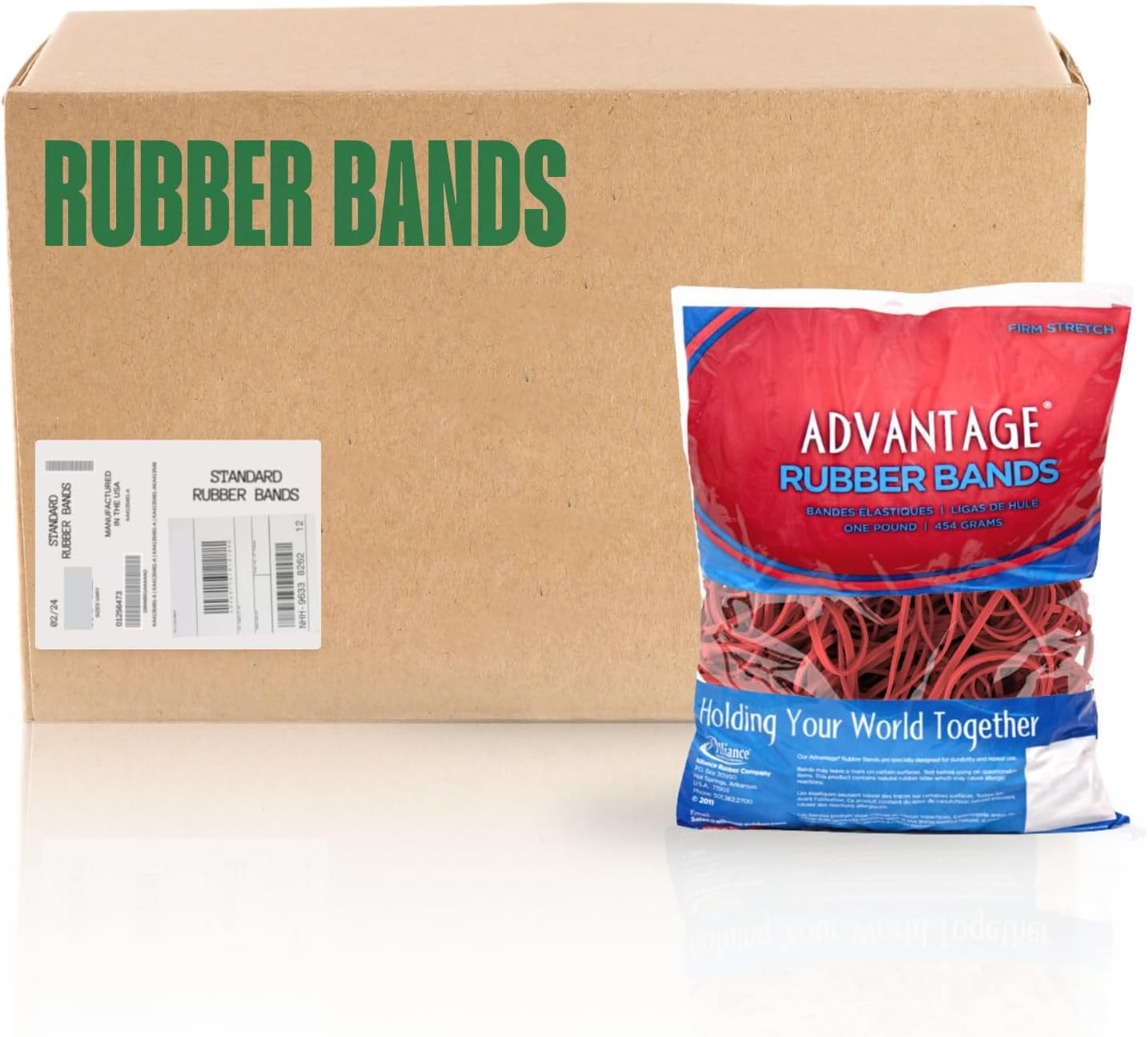 Alliance Advantage Rubber Bands, Size #117B (7" x 1/8"), 25 lb. Case (Contains 25-1 lb. Bags), Red (97404CS)