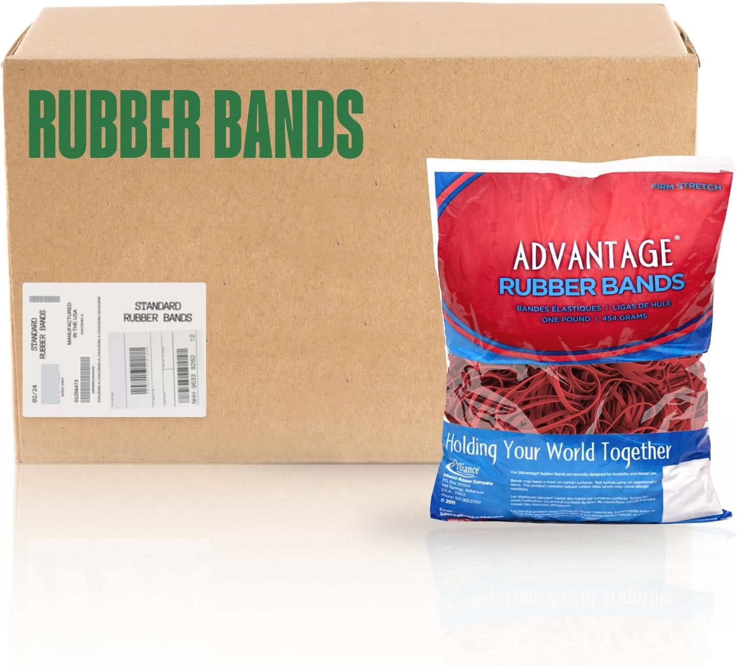 Alliance Advantage Rubber Bands, Size #32 (3" x 1/8"), 25 lb. Case (Contains 25-1 lb. Bags), Red (96324CS)