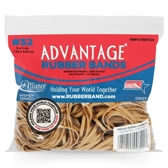 Alliance Advantage Rubber Bands, Size #32 (3" x 1/8"), Approx. 350 Bands per 8 oz Bag, Natural