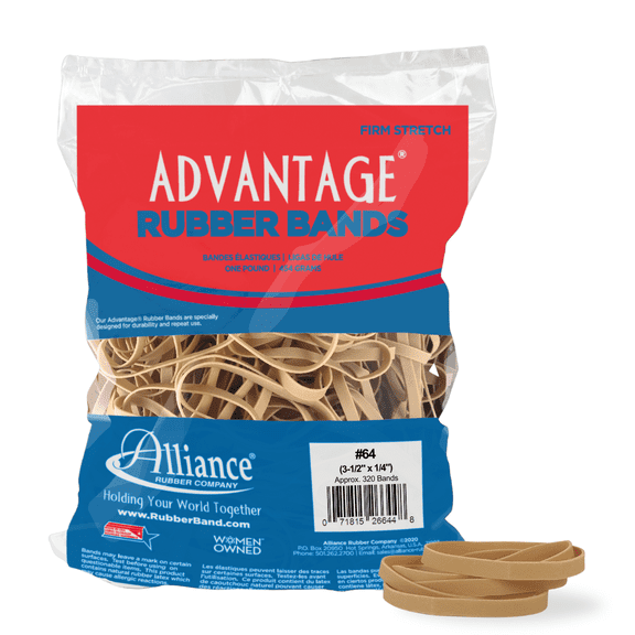 Alliance Advantage Rubber Bands, Size #64 (3-1/2" x 1/4"), 1 lb. Bag, Natural Crepe