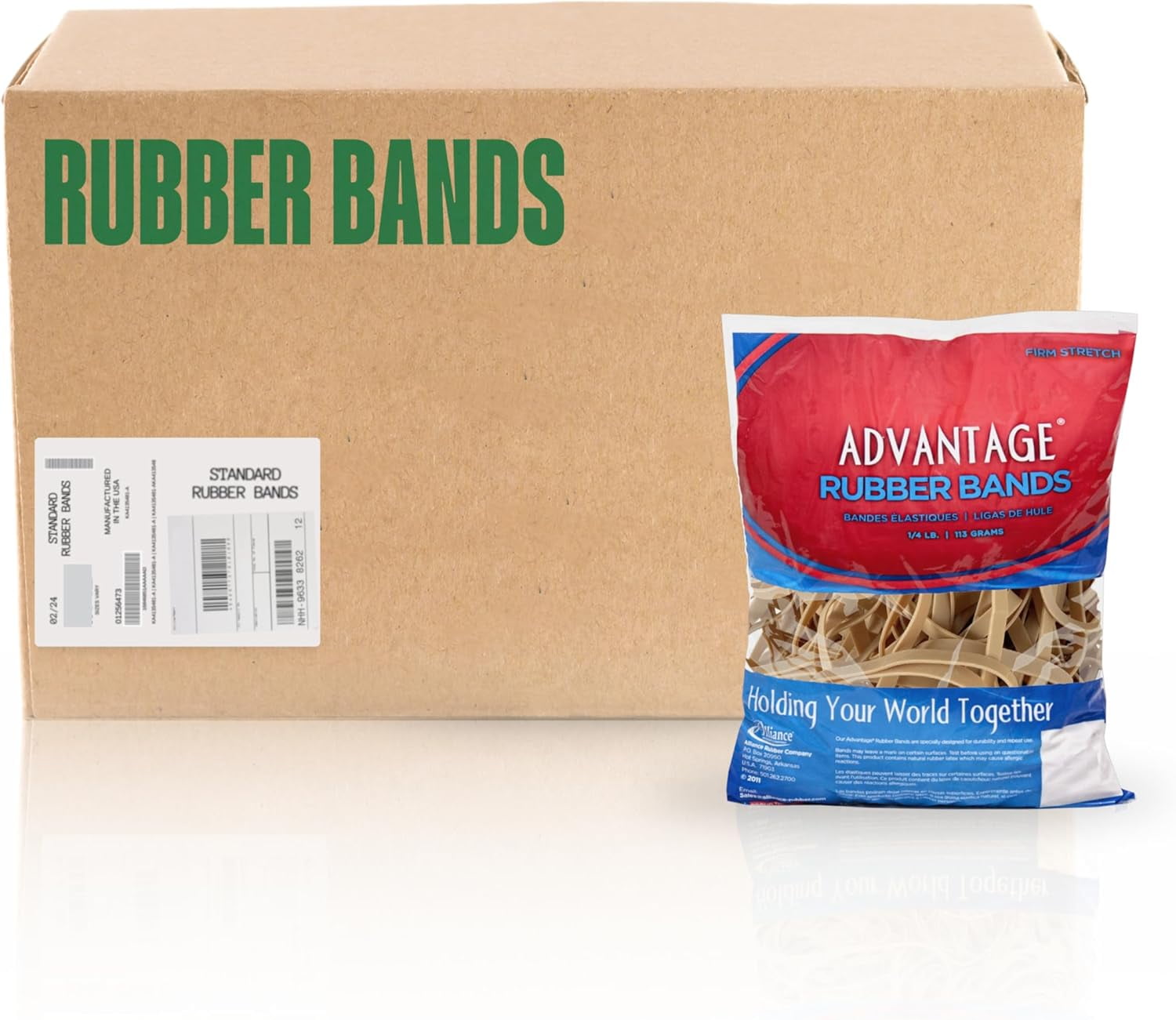 Alliance Advantage Rubber Bands, Size #64 (3-1/2" x 1/4"), 10 lb. Case (Contains 40-1/4 lb. Bags), Natural Crepe (06647CS)