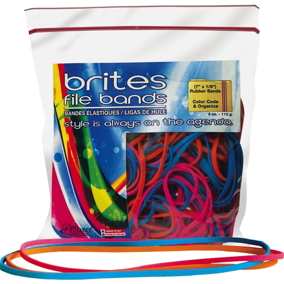 Alliance Brites File Bands Assorted Sizes & Colors 4oz Resealable Bag - Pack of 1