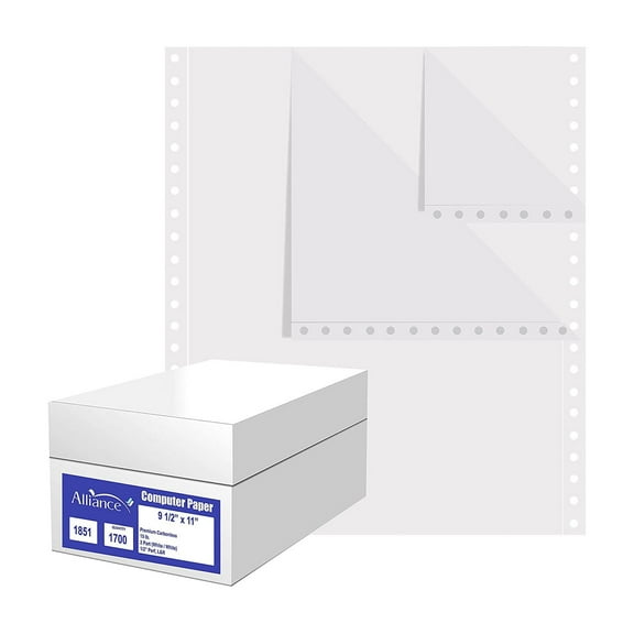 Alliance Continuous Carbonless Computer Paper 9.5 x 11, Blank Left and Right Perforated, 15 lb, 2-Part White/White (1,700 Sheets) - â€¦