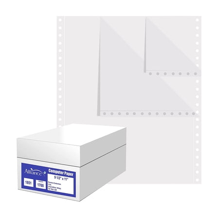 Alliance Continuous Carbonless Computer Paper 9.5 x 11, Blank Left and Right Perforated, 15 lb, 2-Part White/White (1,700 Sheets) - …