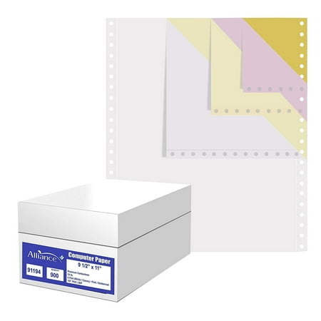 Alliance Continuous Paper, Blank, 1/2 L&R Letter Perforated 9.5 x 11, 4-Ply W/C/P/G, 15lb. 80 Cartons - 900 Sets per Carton