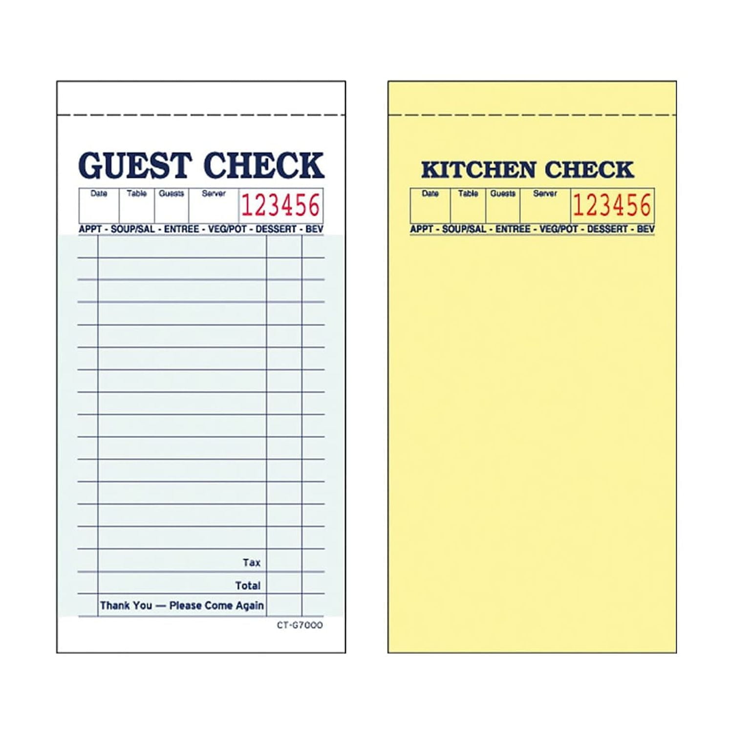 Alliance G7000 2part Carbonless Green 17 Line Guest Checks 50 Checks per Book 50 Books/Ctn 700001