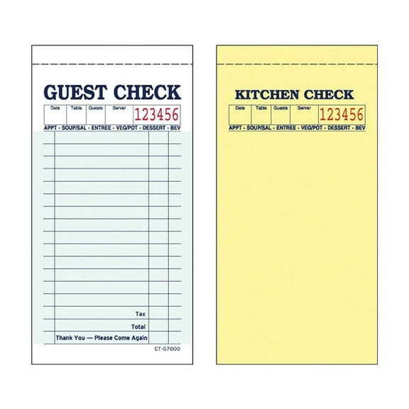Alliance G7000 2part Carbonless Green 17 Line Guest Checks 50 Checks per Book 50 Books/Ctn 700001