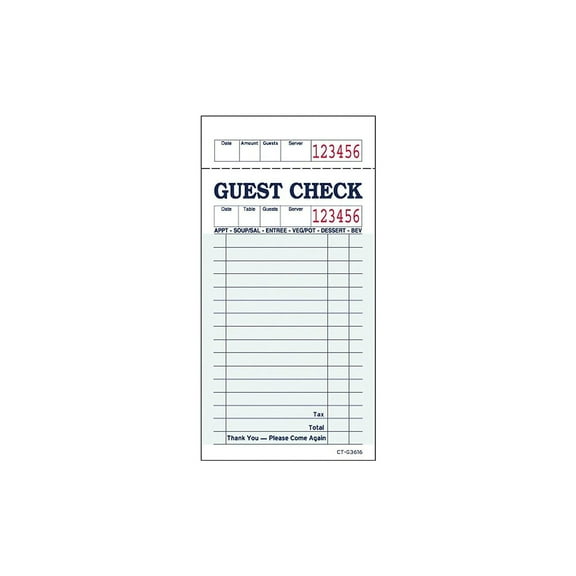 Alliance Green Guest Checks Paperboard 50/Carton (361601)