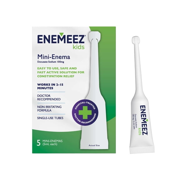 Enemeez Kids Enema - Constipation Relief For Kids, Docusate Sodium Stool Softener, Fast-Acting, 5 Single-Use Disposable Tubes
